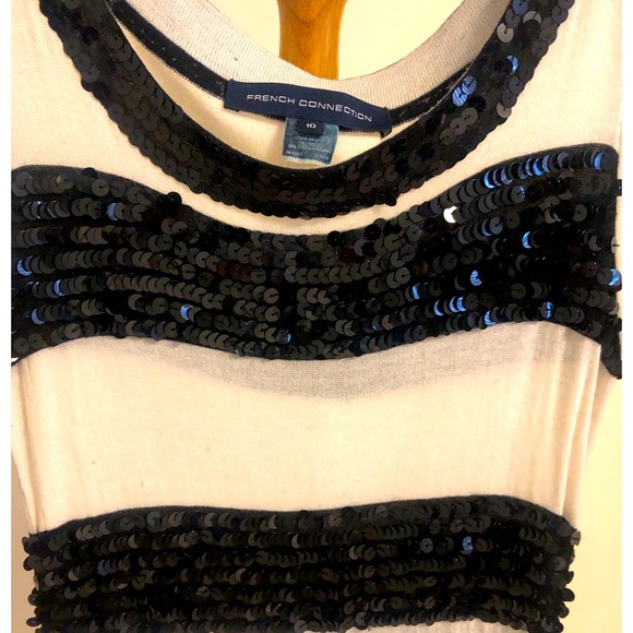 DEAL!!Vintage look cream, black sequins striped fun dress, 10 but fits like 8/6 - Picture 2 of 6